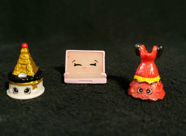 Lot Of 3 Rare Shopkins - Ella Eiffel Tower Laptop & Red Dress
