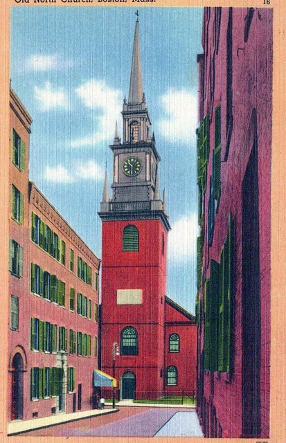 Vintage Postcard Street Scene Sidewalk At Old North Church Boston Mailed 1951