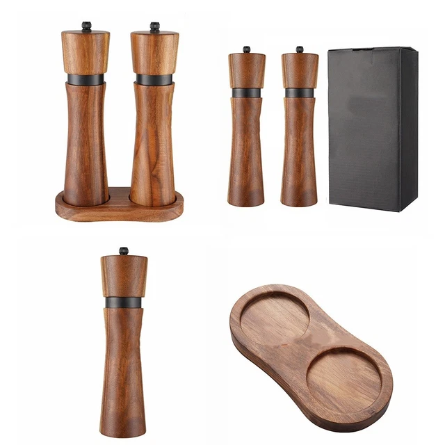 TALL CAPACITY WOOD Salt and Pepper Mill Set for Less Frequent Refilling