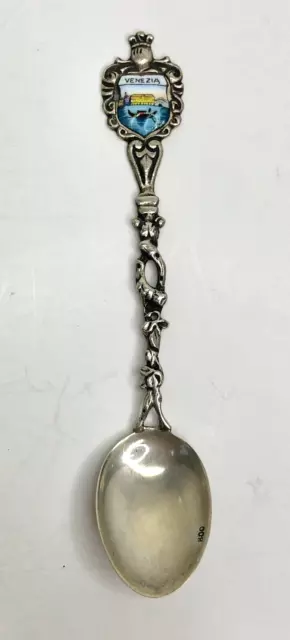 Souvenir VENEZIA Sterling Silver Enamel Ornate Spoon - .800 Silver