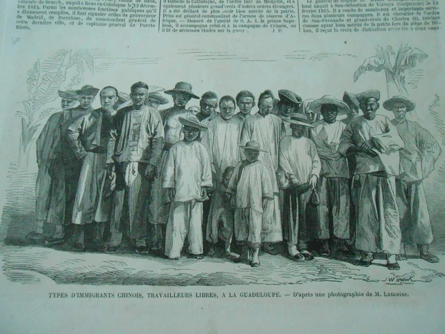 Gravure 1860 - Types d'immigrants Chinois à la Guadeloupe