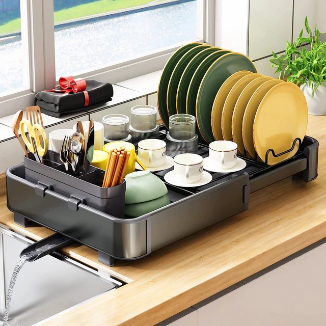 Aluminum Dish Drying Rack for Kitchen Counter - Rustproof Large Dish Racks, Expa