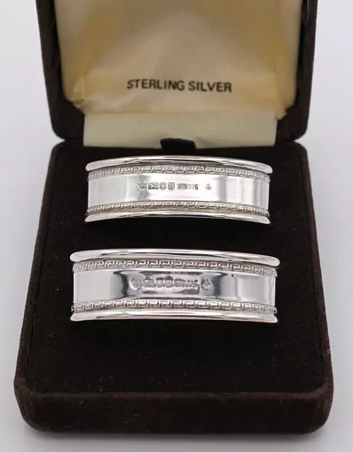 Vintage Sterling silver napkin rings, Pair, Cased, Oval, London 1990