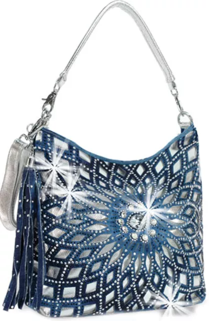 Zzfab Starburst Rhinestone Hobo Bag with Shoulder Strap Cross Body Bling Purse