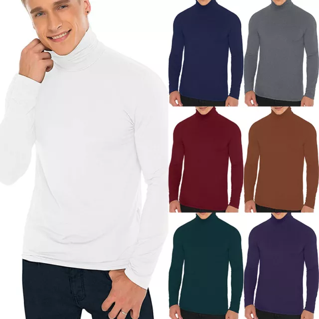 Men Turtle Neck Top Slim Fit Stretch Shirt Long Sleeve Jumper Pullover Sweater