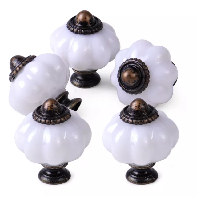 10x Retro White Pumpkin Knobs Cabinet Drawer Door Cupboard Pull Handle Pop
