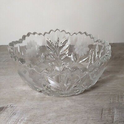 Vtg ABP Pairpoint Viscaria Floral Pattern Large Cut Crystal Glass Bowl Excellent