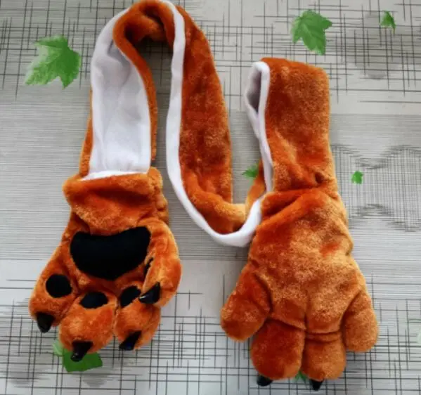 Nuovi guanti creativi peluche carino orso zampa un pezzo caldo sciarpa lunga guanti