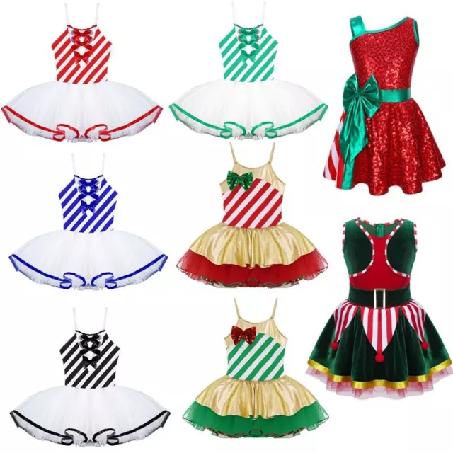 Kids Girls Christmas Dress Up Elf Costumes Sleeveless Party Performance Tutu