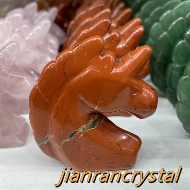 2" Natural Red Jasper Unicorn Hand Carved Quartz Crystal Skull Reiki Healing 1pc