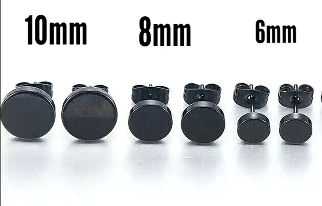 Black Round Stud Stainless Steel Ear Studs Earrings Men Women *UK*