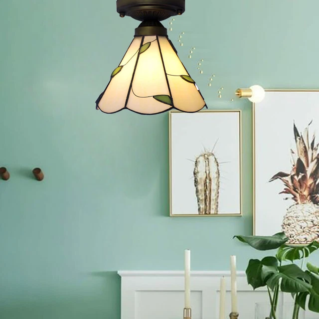 Baroque Flush Mount Ceiling Light Mini Tiffany Stained Glass Bedroom Lamp Light