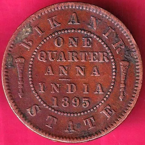 Bikanir State 1895 Victoria Empress One Quarter Anna Rare Coin#KA224