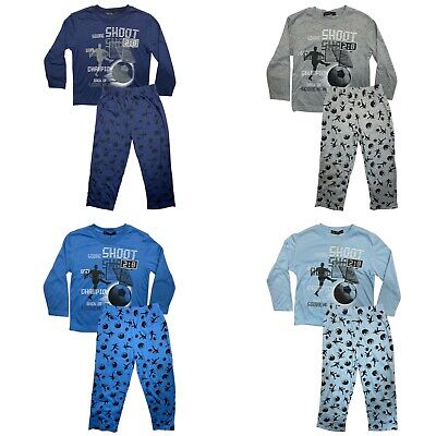 Boys Kids Toddlers Pyjamas Long Sleeve Top Bottom Set Nightwear PJs Football