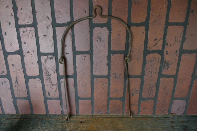 antique primitive hearth fireplace large pot hanger wrought iron