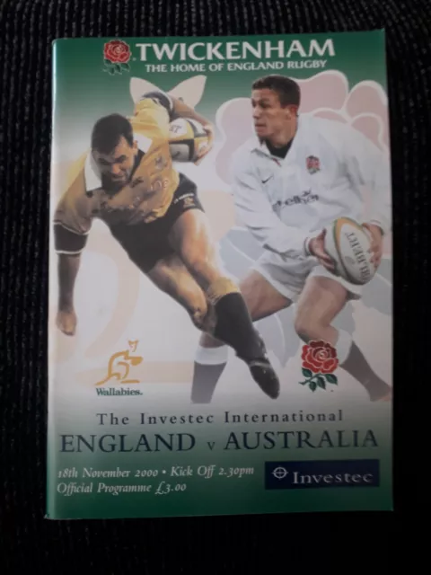 2000 England V Australia Wallabies Test International Rugby Union Programme Vgc