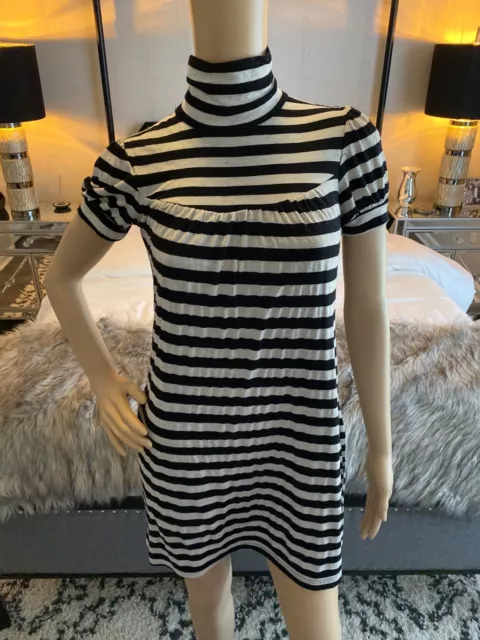 Womens Ella Moss Black And White Stripe Mini Dress Xs