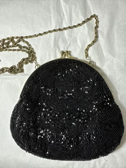 WALBORG Vintage Black Beaded 60s? 70s? Evening Shoulder Bag