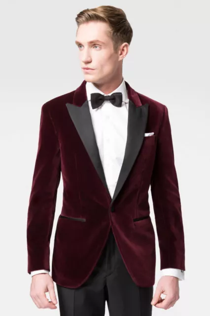 Uomo Rosso Velluto Giacca Elegante Moda da Sera Festa Ballo Abbigliamento Cena