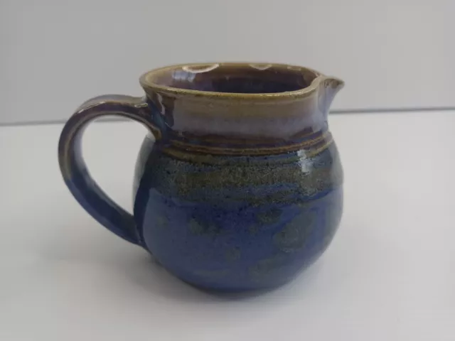 Tasmanian Pottery Jug Magnificent Blue Drip Glaze 8cmHx11cmW 2