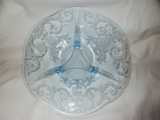 Fostoria Azure Blue Versailles Etch 12" Footed Bowl