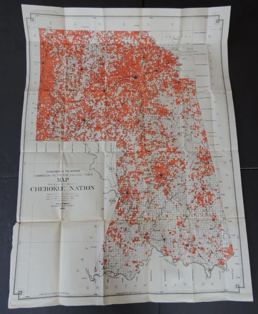 c.1904 - ANTIQUE DEPT. OF THE INTERIOR MAP of the CHEROKEE NATION