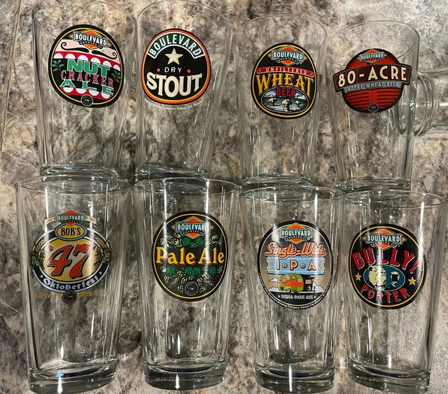 Boulevard Brewing Company Kansas City Beer Pint Glass Lot of 8 Ale Stout IPA