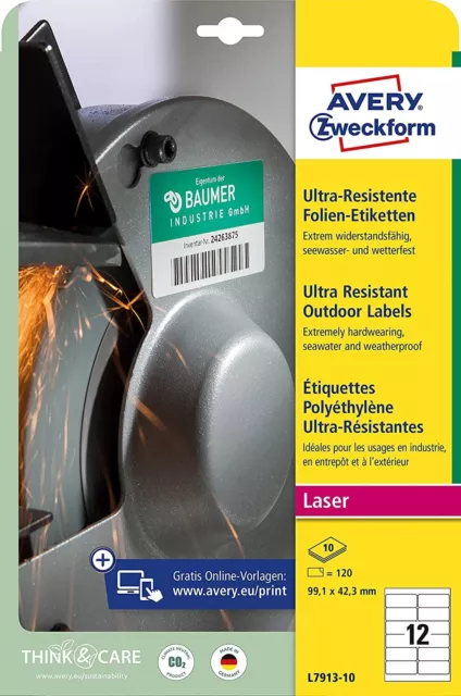 AVERY Zweckform L7913-10 Strapazierfähige Folienetiketten 120 Aufkleber