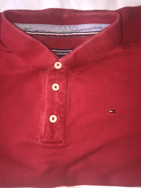 Red tommy hilfiger polo top boys.             size 152 /12-13yrs