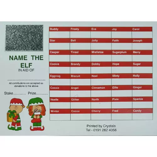 25 x 40 Space Name The Elf scratch cards A6 FULL COLOUR XMAS FUNDRAISING IDEAS