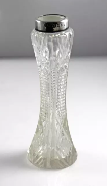Antique Solid Silver Rim Cut Glass Posy Stem Bud Single Flower Vase  H/M 1902