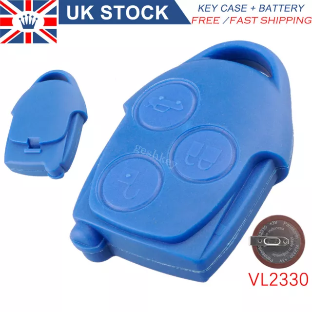 3 Button Blue Remote Key Case Shell  Battery VL2330 For Ford Transit MK7 Connect