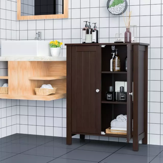 NNECW Bathroom Floor Storage Cabinet with Double Door &amp Adjustable Shelf-Brow