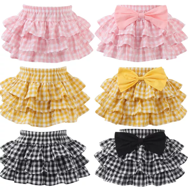 Baby Girls Plaid Layered Bowknot Tutu Skirt Bloomers Birthday Party Phtotography