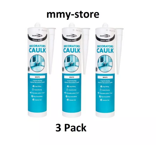 Bond It Quick Dry Decorators Caulk Crack Gap Filler White EU3 PACK 1/ 2/ 3 / GUN