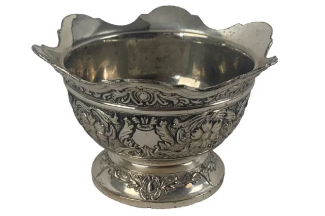 Silver Plated Trinket or Candy Bowl From Japan Floral Embossed Tarnish Protected