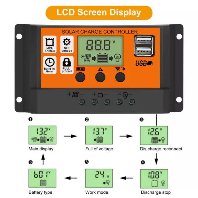 PWM Solaire Charge Contrôleur 12/24V 100A 90A 80A 70A 60A 50A 40A 30A Régulateur 3