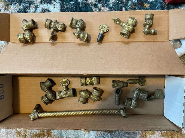 14 Pc LOT Antique BRASS Gas Lamp Lighting Parts Ornate Arm Valves