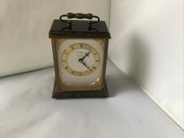 Vintage Metamec Quartz KUNDO  Brass & Marble Mantle Carriage Style Clock Working