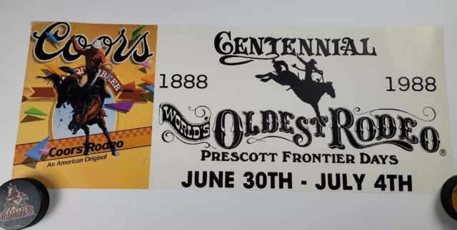 1988 Rodeo Prescott Frontier Days Centennial 80s Coors Beer 11" × 27" Poster