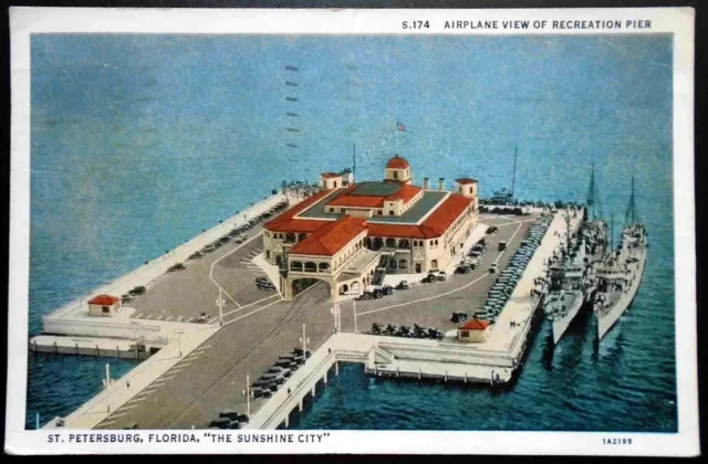 1920s Airplane View of Recreation Pier, Battleships, St. Petersburg, FL