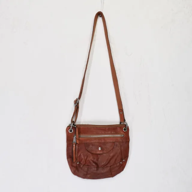 Fossil Long Live Vintage 1954 Crossbody Hobo Bag Brown Leather Womens Studded