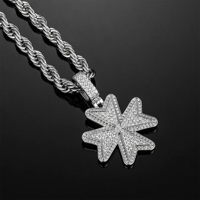 Men's 1.50 Ct Round Cut Natural Moissanite Maltese Cross Pendant Sterling Silver