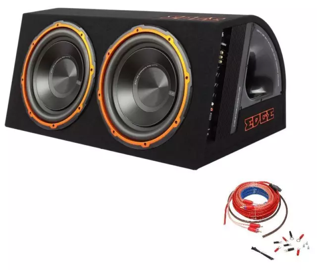 EDGE 12in 1800w Max Doppel Aktiv Auto Audio Bass Box Subwoofer Gehäuse/Amp Set