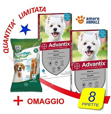 2 CONFEZIONI (+PS) - Advantix Bayer 4 pipette x Cani da 4-10 Kg Antiparassitario