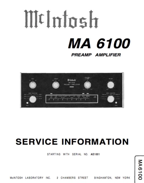 MCINTOSH MA-6100, MA6100 Schematic Service Manual Repair Circuit ...
