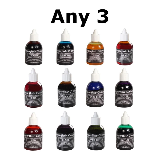 10x Sugarflair ANY Edible Airbrush Food Colour Liquid Cake Sugarcraft Decorating