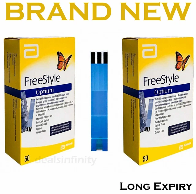 ABBOTT FREESTYLE OPTIUM 100 Blood Glucose Test Strips 2 X 50 Exp 01 /