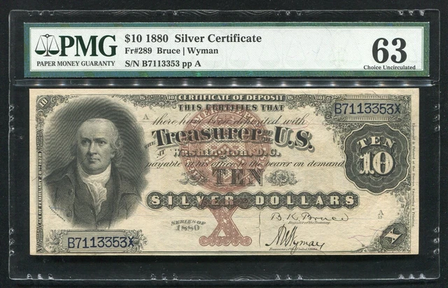 Fr. 289 1880 $10 Ten Dollars “Black Back” Silver Certificate Pmg Uncirculated-63