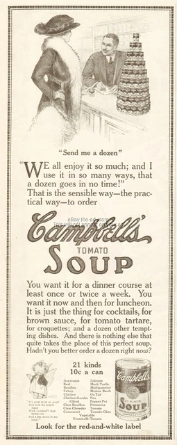 1912 Campbell's Tomato Soup Housewife Grocer Store Camden NJ Kitchen Decor Ad